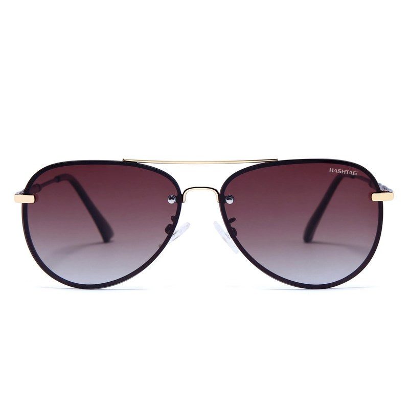 Nuvia Golden & Brown Medium Full Rim Aviator Sunglasses for Men & Women — Hashtag Eyewears