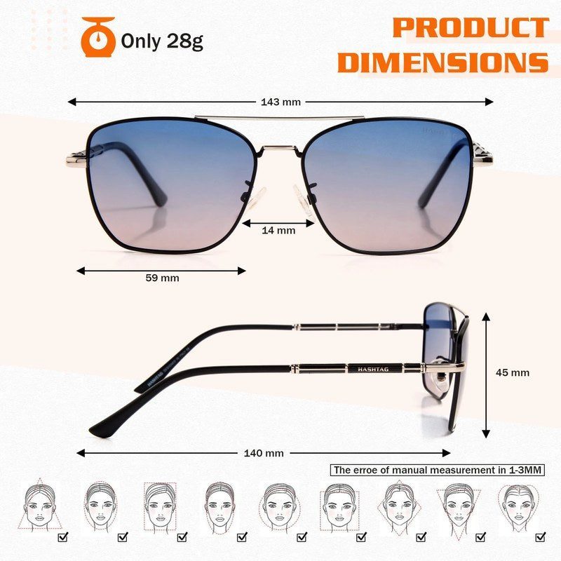 Enira Gradient Blue Large Full Rim RECTANGLE Sunglasses for Men & Women — Hashtag Eyewears