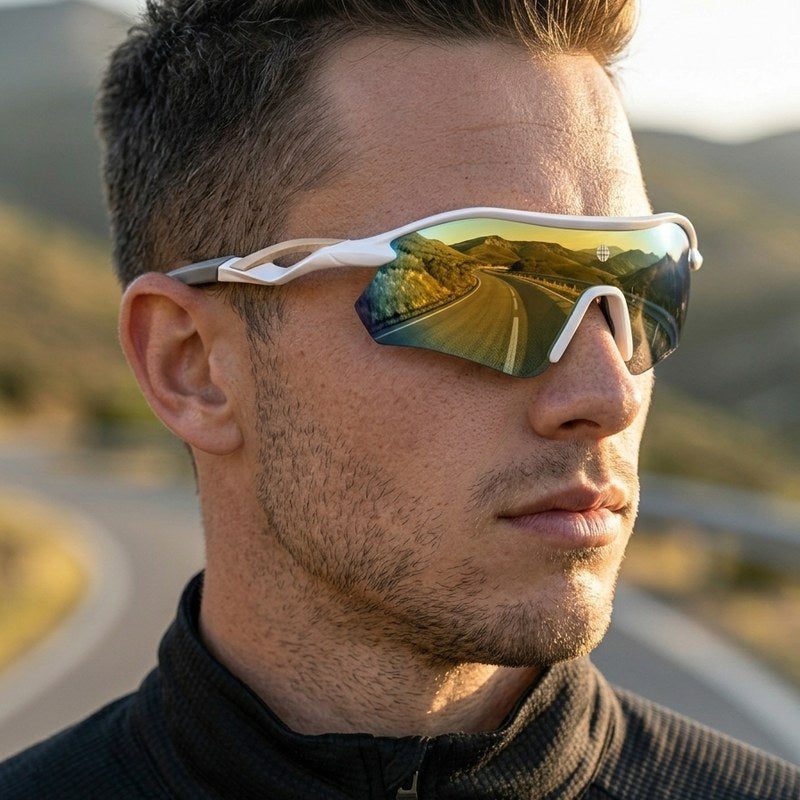 Falcon White Large Half Rim Shield Sports Sunglasses for Men & Women — Hashtag Eyewears