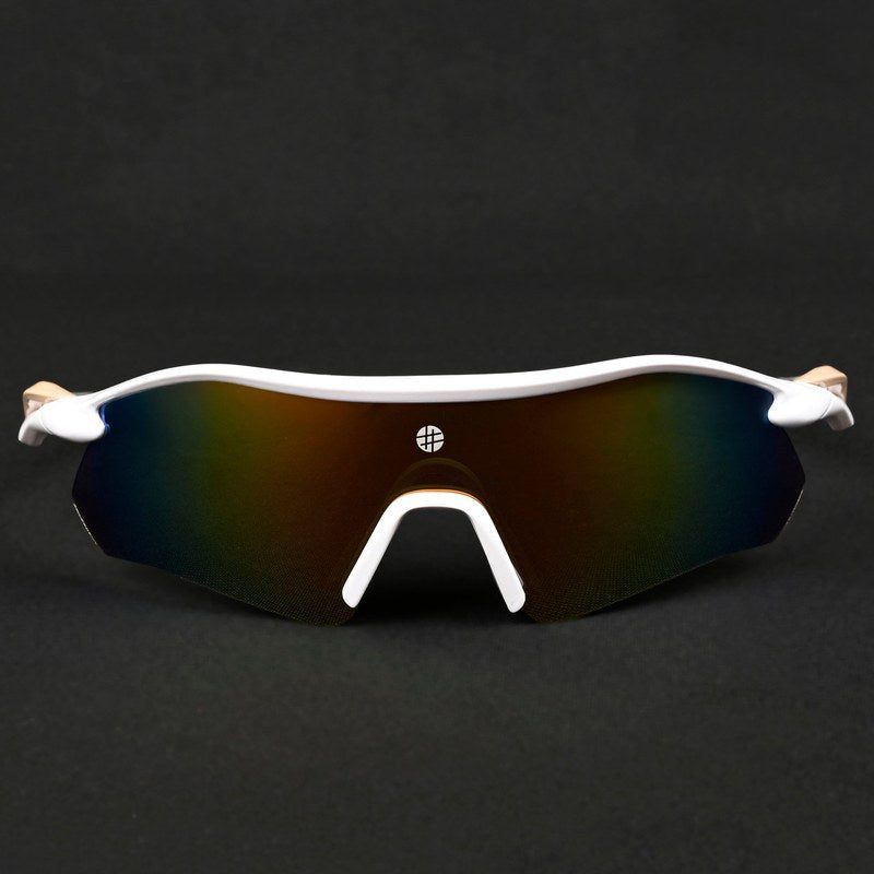 Falcon White Large Half Rim Shield Sports Sunglasses for Men & Women — Hashtag Eyewears