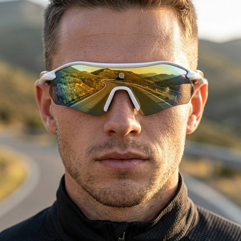 Falcon White Large Half Rim Shield Sports Sunglasses for Men & Women — Hashtag Eyewears