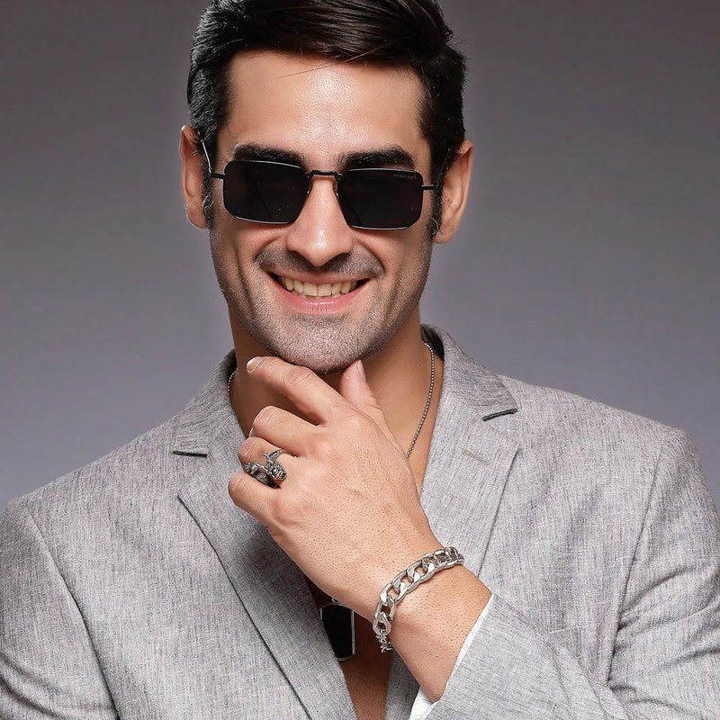 Feryn Black Medium Full Rim Rectangle Sunglasses for Men & Women — Hashtag Eyewears