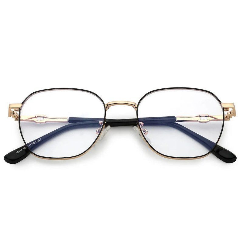 Frostis Black & Gold Small Full Rim Hexagonal Computer Glasses for Men & Women — Hashtag Eyewears