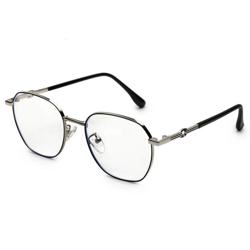 Frostis Black & Silver Small Full Rim Hexagonal Computer Glasses for Men & Women — Hashtag Eyewears