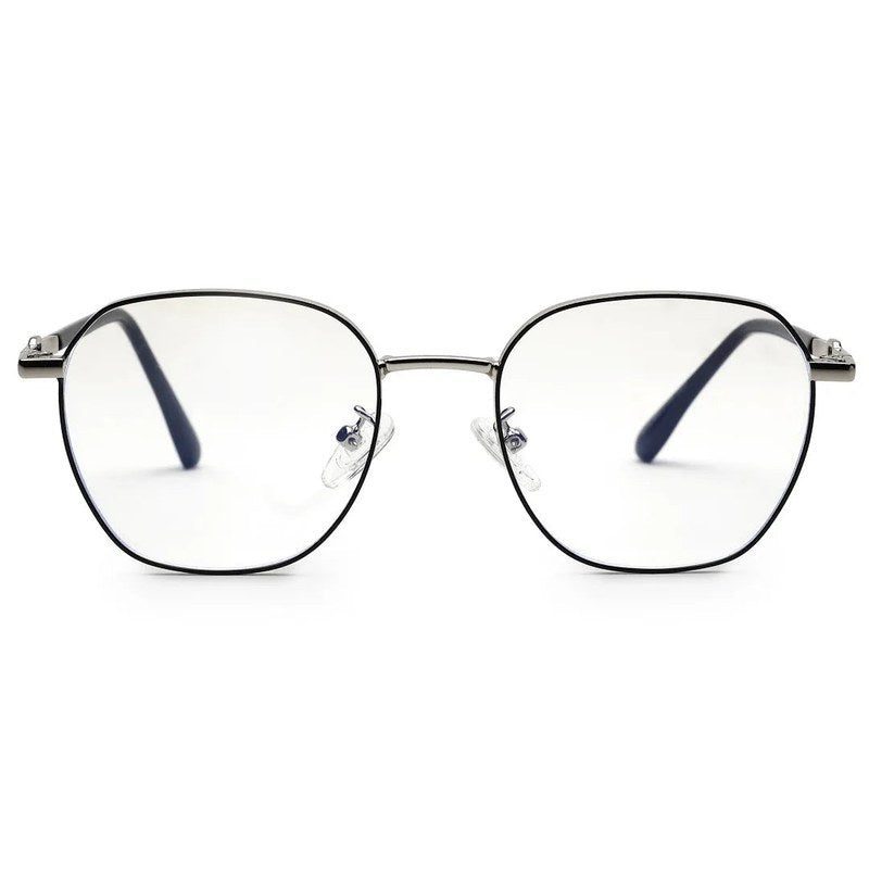 Frostis Black & Silver Small Full Rim Hexagonal Computer Glasses for Men & Women — Hashtag Eyewears
