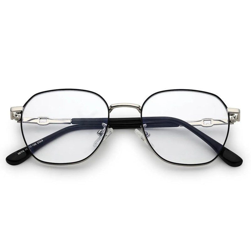Frostis Black & Silver Small Full Rim Hexagonal Computer Glasses for Men & Women — Hashtag Eyewears