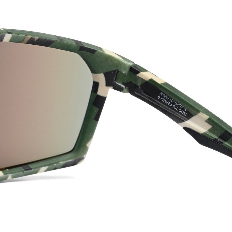 GlareX Green white Textured Large Full Rim Shield Sports Sunglasses for Men & Women — Hashtag Eyewears