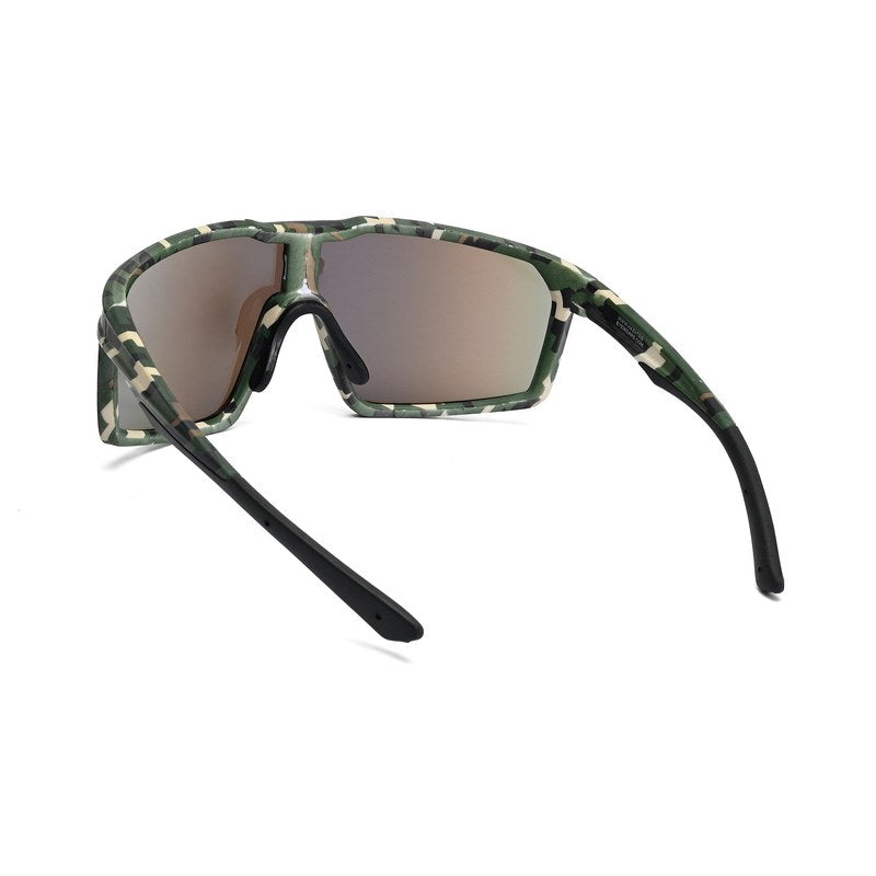 GlareX Green white Textured Large Full Rim Shield Sports Sunglasses for Men & Women — Hashtag Eyewears