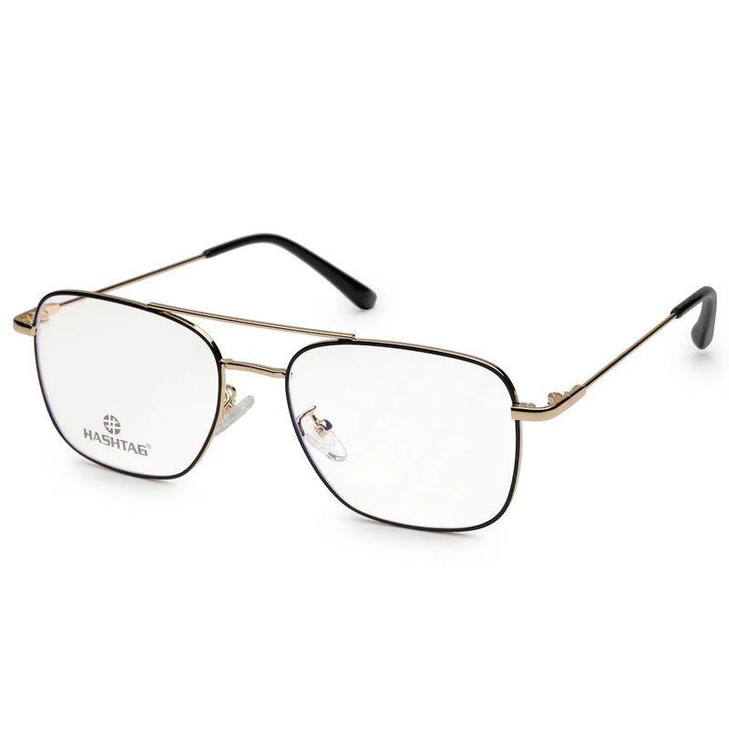 Glowra Black-Gold Medium Full Rim Square with Lock Side Hinges Eyeglasses for Men & Women — Hashtag Eyewears