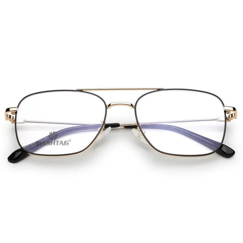 Glowra Black-Gold Medium Full Rim Square with Lock Side Hinges Eyeglasses for Men & Women — Hashtag Eyewears