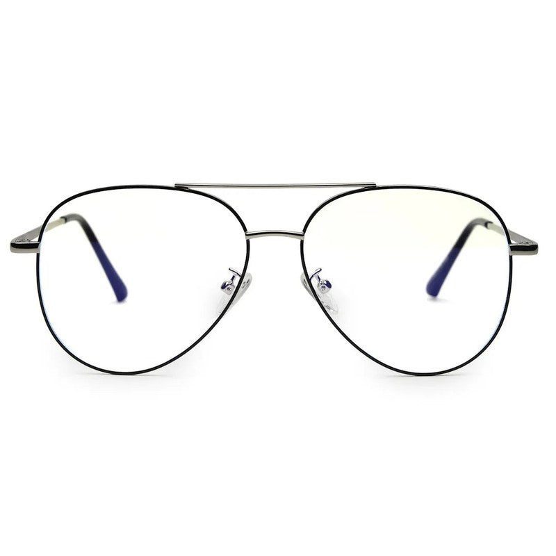 Gravion Silver & Black Medium Full Rim Aviator Computer Glasses for Men & Women — Hashtag Eyewears