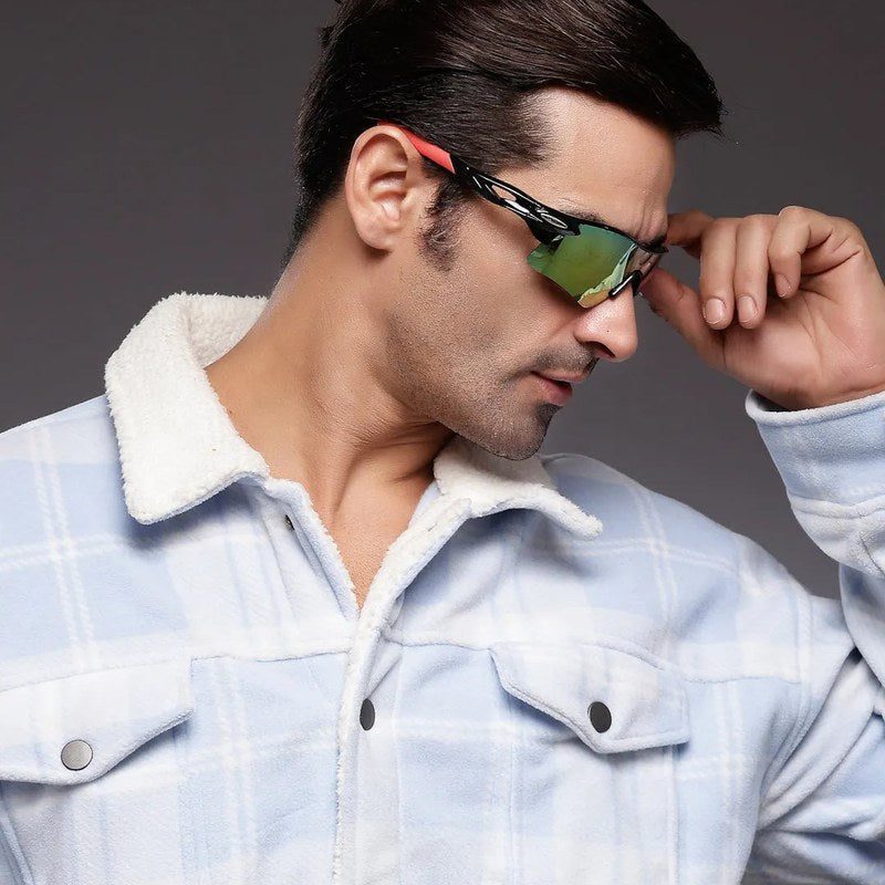 Griffey Black/Green/Red Medium Half Rim Shield Sports Sunglasses for Men & Women — Hashtag Eyewears