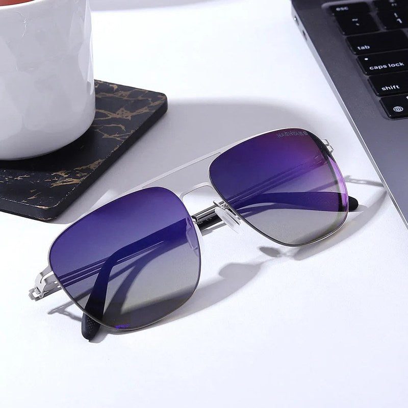 Helion Silver Small Full Rim Square Sunglasses for Men — Hashtag Eyewears