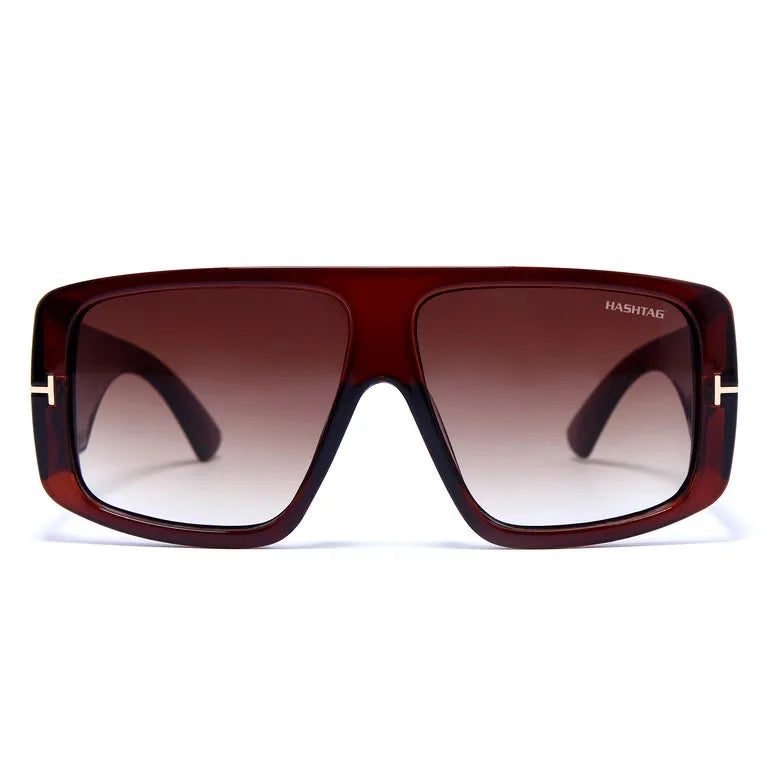 Helios Gradient Brown Oversized Full Rim Square Sunglasses for Men & Women — Hashtag Eyewears