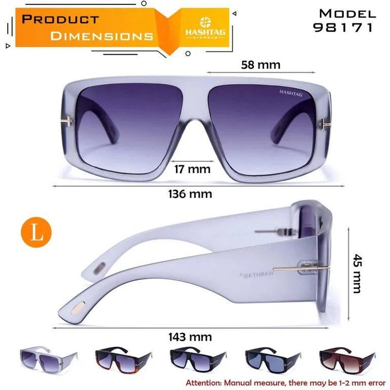 Helios Gradient Brown Oversized Full Rim Square Sunglasses for Men & Women — Hashtag Eyewears