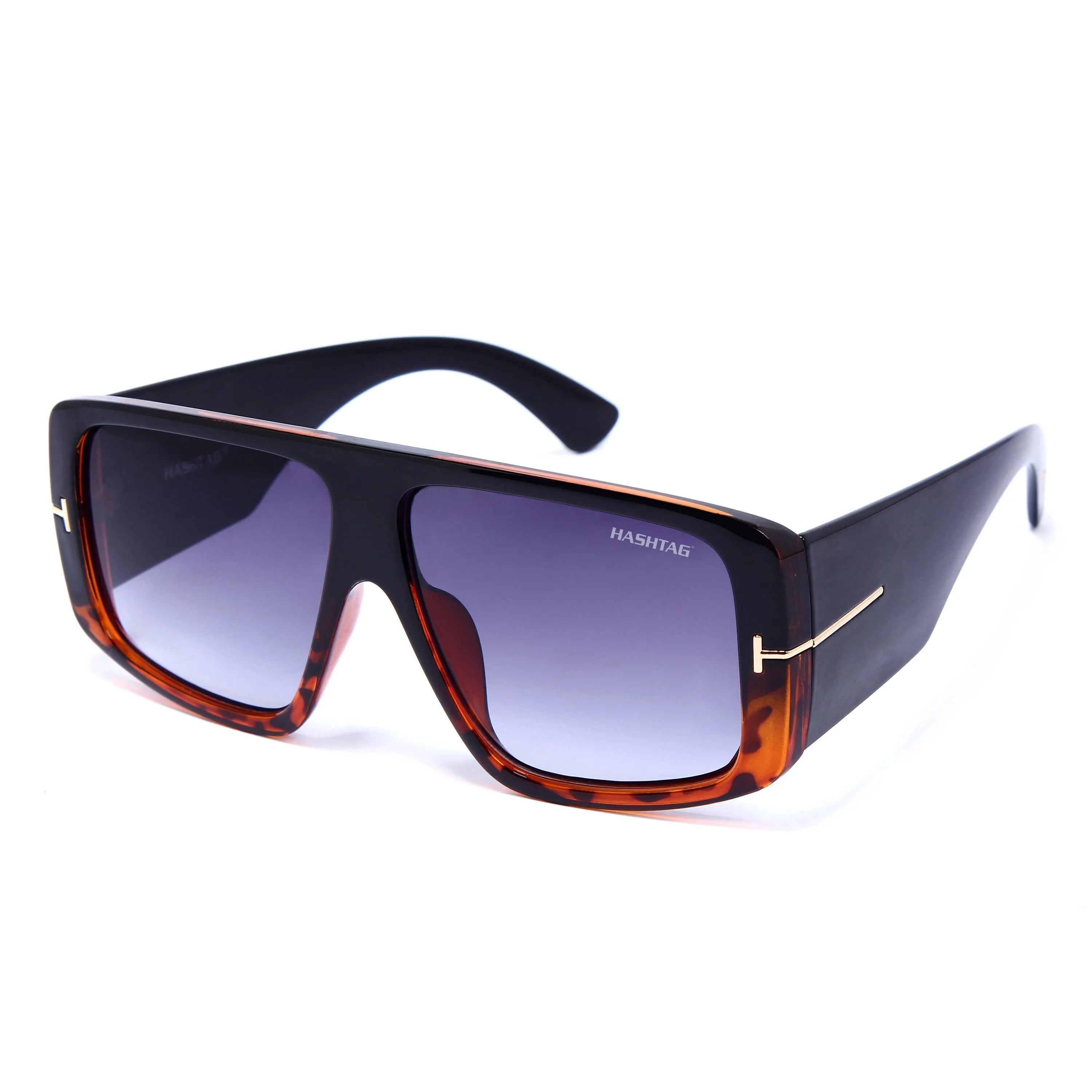 Helios Havana and Golden Oversized Full Rim Square Sunglasses for Men & Women — Hashtag Eyewears