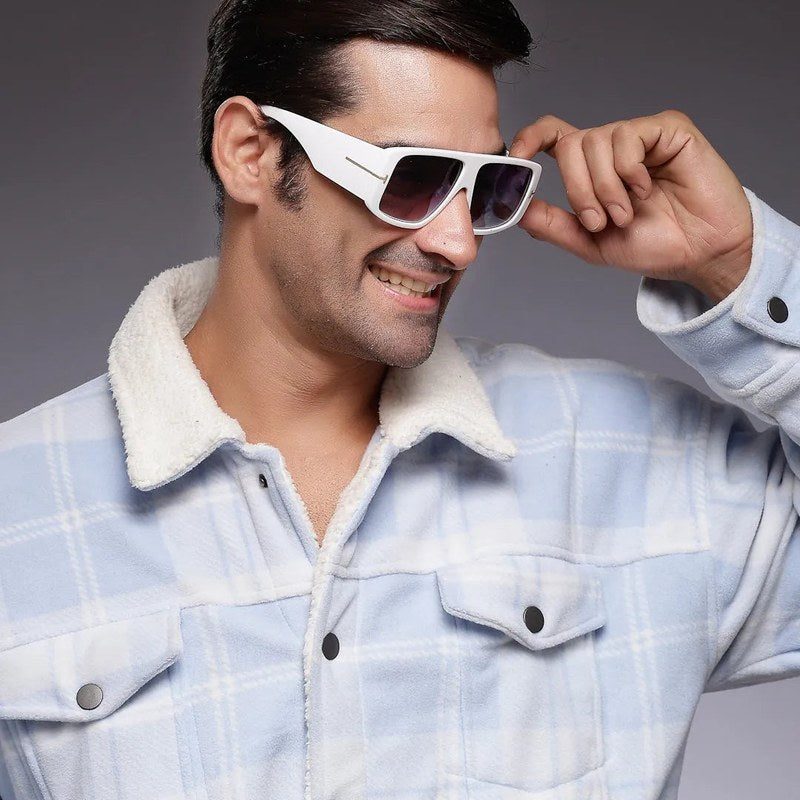 Helios White Oversized Full Rim Square Sunglasses for Men & Women — Hashtag Eyewears