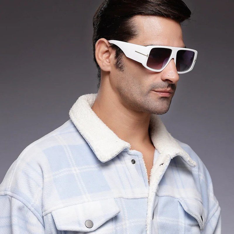 Helios White Oversized Full Rim Square Sunglasses for Men & Women — Hashtag Eyewears