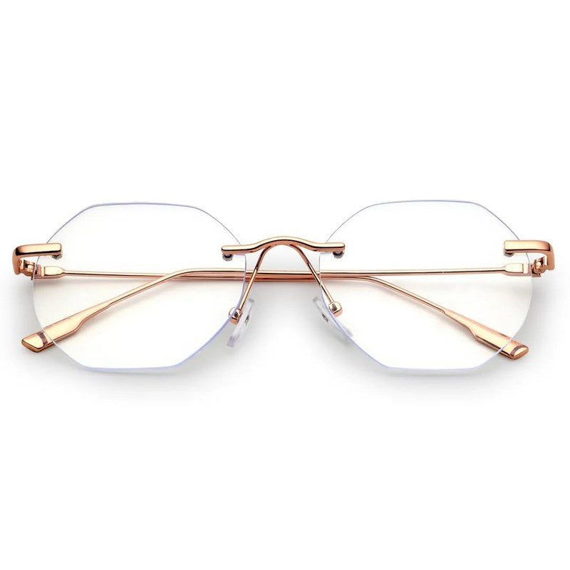 Hexora Rose Gold Medium Rim Less Octagon Computer Glasses for Men & Women — Hashtag Eyewears
