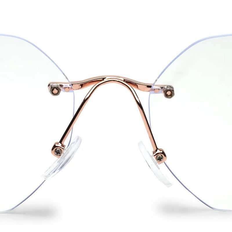 Hexora Rose Gold Medium Rim Less Octagon Computer Glasses for Men & Women — Hashtag Eyewears