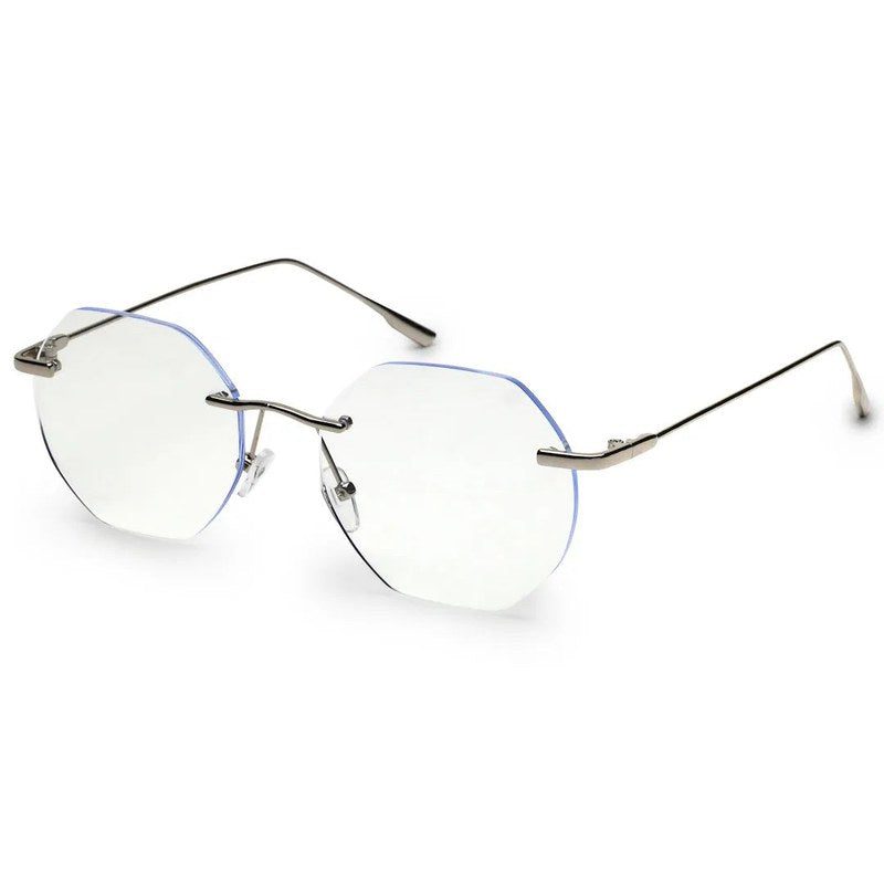 Hexora Silver Medium Rim Less Octagon Computer Glasses for Men & Women — Hashtag Eyewears