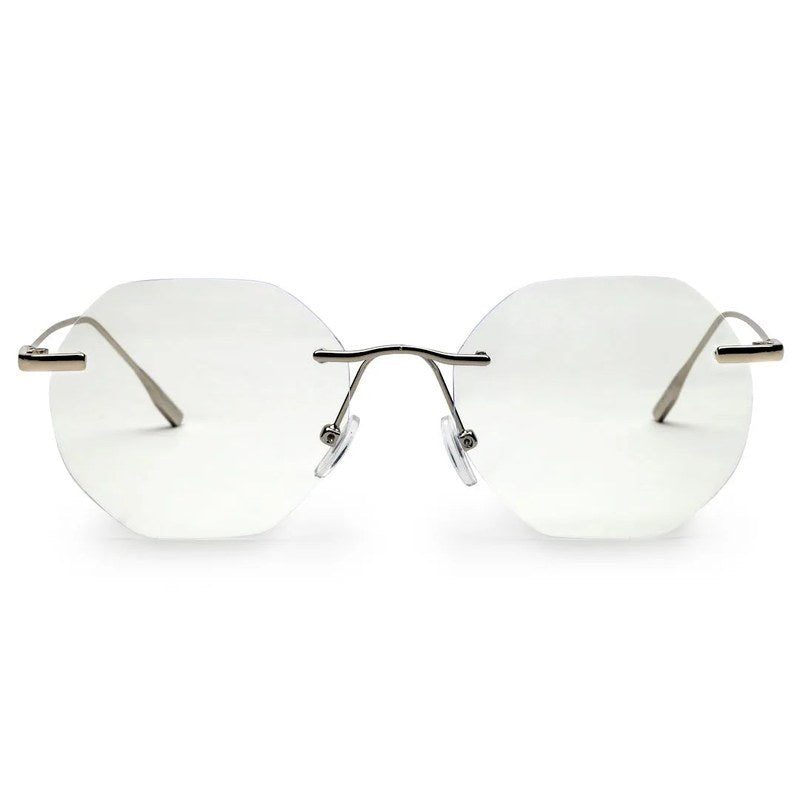 Hexora Silver Medium Rim Less Octagon Computer Glasses for Men & Women — Hashtag Eyewears