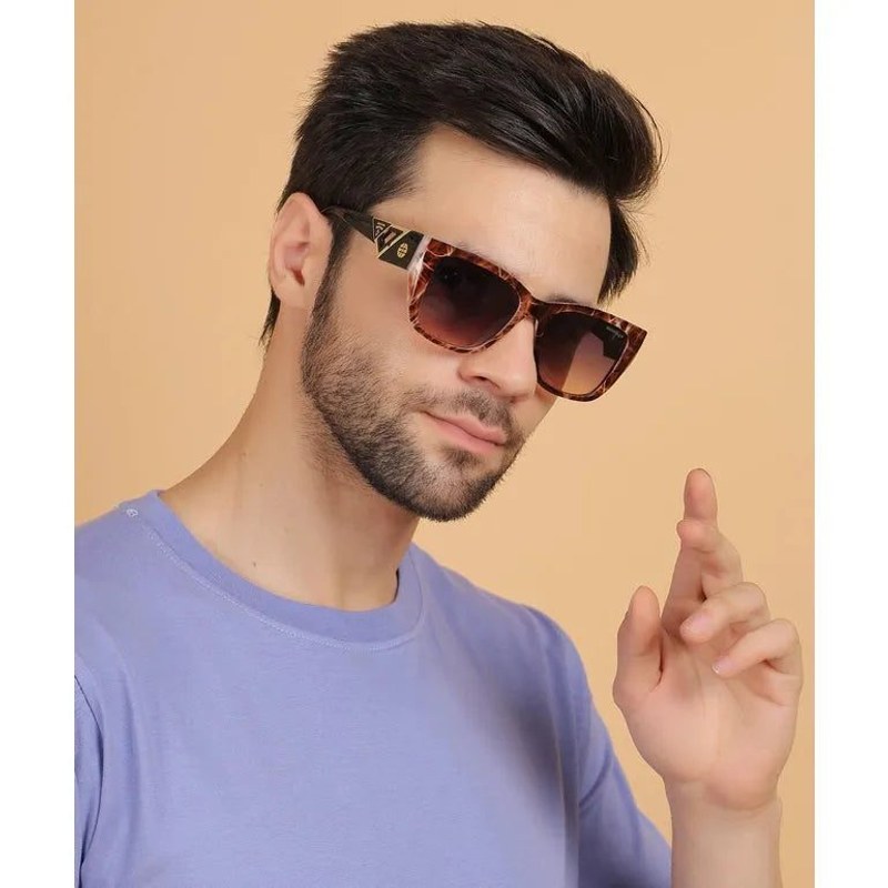Honeycomb Brown Texture Medium Full Rim Square Sunglasses for Men & Women — Hashtag Eyewears