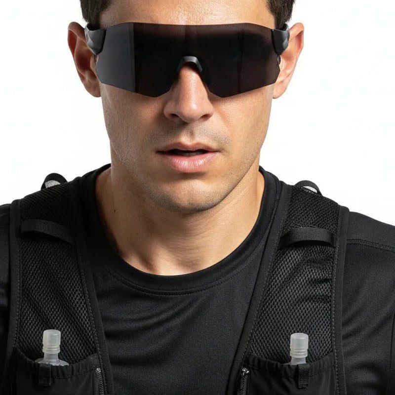 Hunters Black Large Rim Less Shield Sports Sunglasses for Men & Women — Hashtag Eyewears