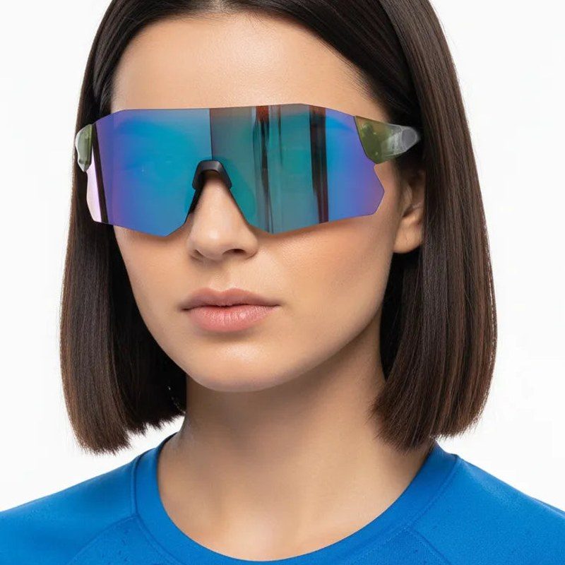 Hunters Green Large Rim Less Shield Sports Sunglasses for Men & Women — Hashtag Eyewears