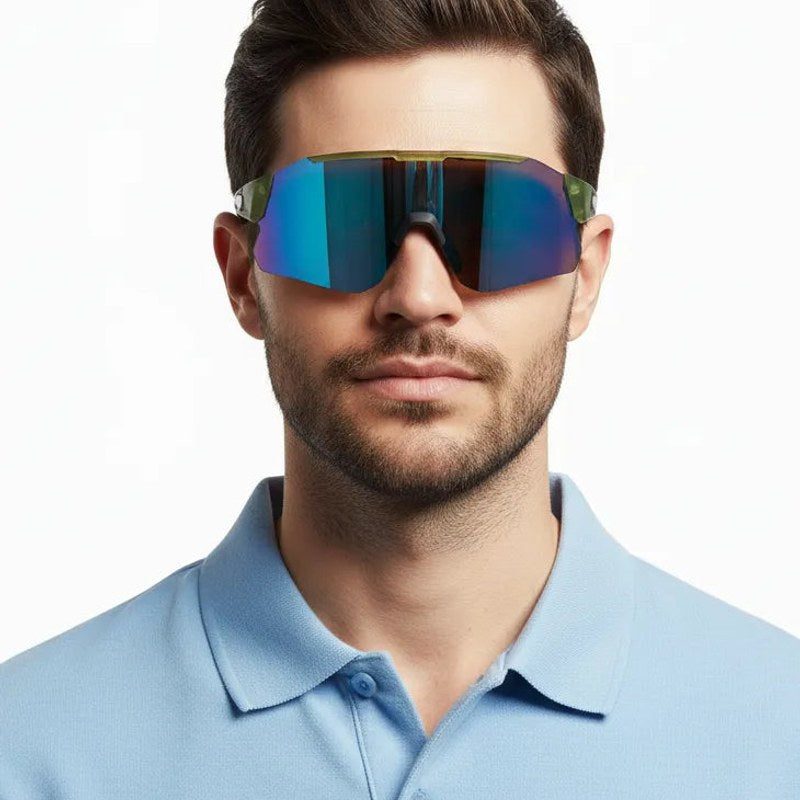 Hunters Green Large Rim Less Shield Sports Sunglasses for Men & Women — Hashtag Eyewears