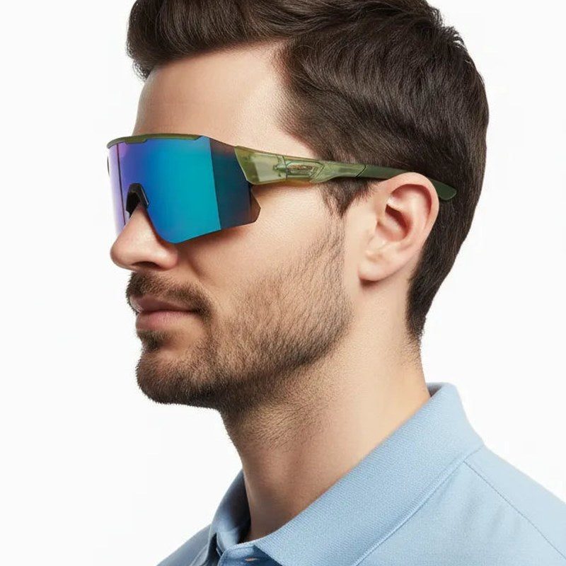 Hunters Green Large Rim Less Shield Sports Sunglasses for Men & Women — Hashtag Eyewears