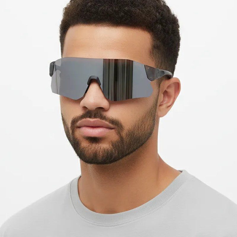 Hunters Grey Large Rim Less Shield Sports Sunglasses for Men & Women — Hashtag Eyewears