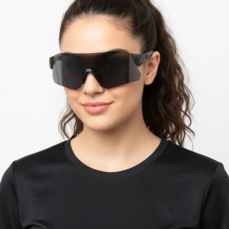 Hunters Grey Large Rim Less Shield Sports Sunglasses for Men & Women — Hashtag Eyewears
