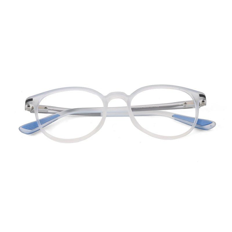 Idefend Transparent Light Blue & Transparent White Medium Full Rim Round Computer Glasses for Men & Women — Hashtag Eyewears
