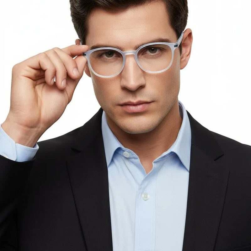Idefend Transparent Light Blue & Transparent White Medium Full Rim Round Computer Glasses for Men & Women — Hashtag Eyewears