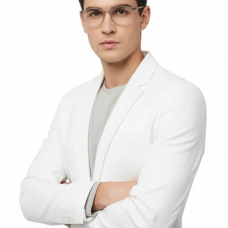 Idefend Transparent Light Grey & White Medium Full Rim Round Computer Glasses for Men & Women — Hashtag Eyewears