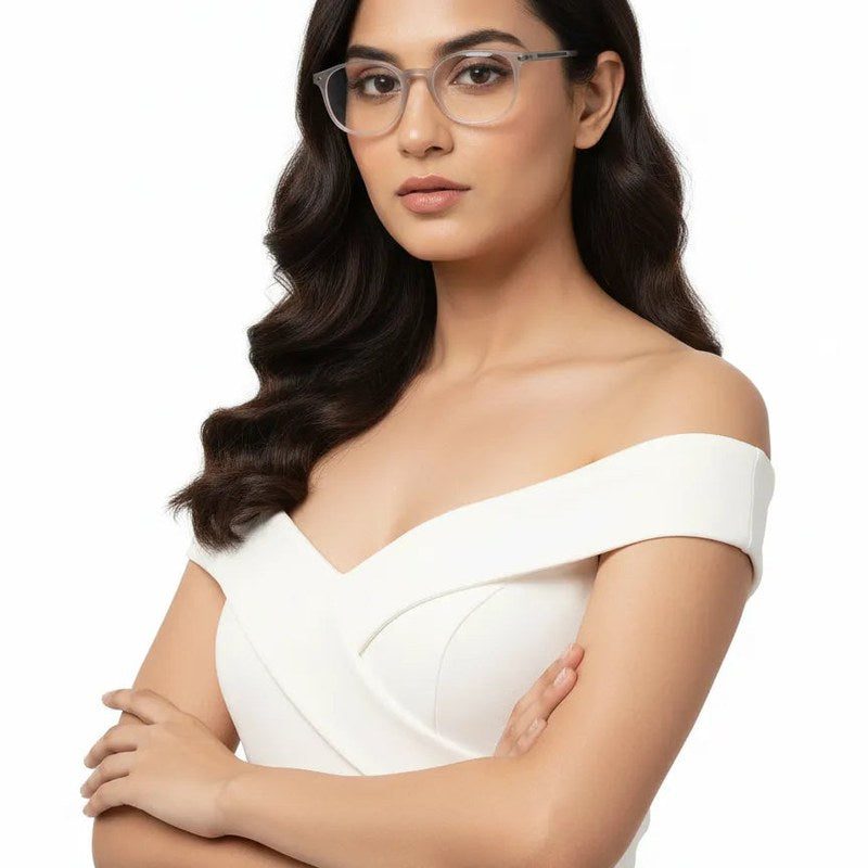 Idefend Transparent Light Grey & White Medium Full Rim Round Computer Glasses for Men & Women — Hashtag Eyewears