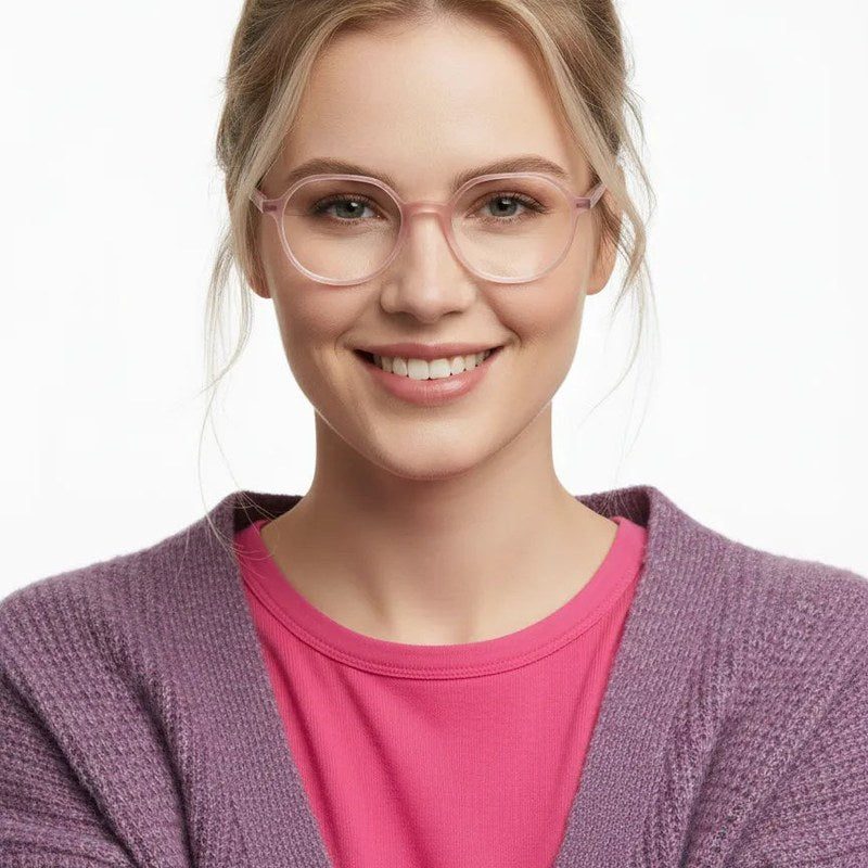 Idefend Transparent Pink & Transparent White Medium Full Rim Round Computer Glasses for Men & Women — Hashtag Eyewears