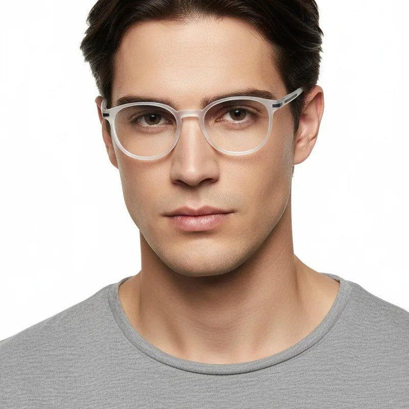 Idefend Transparent White Medium Full Rim Round Computer Glasses for Men & Women — Hashtag Eyewears
