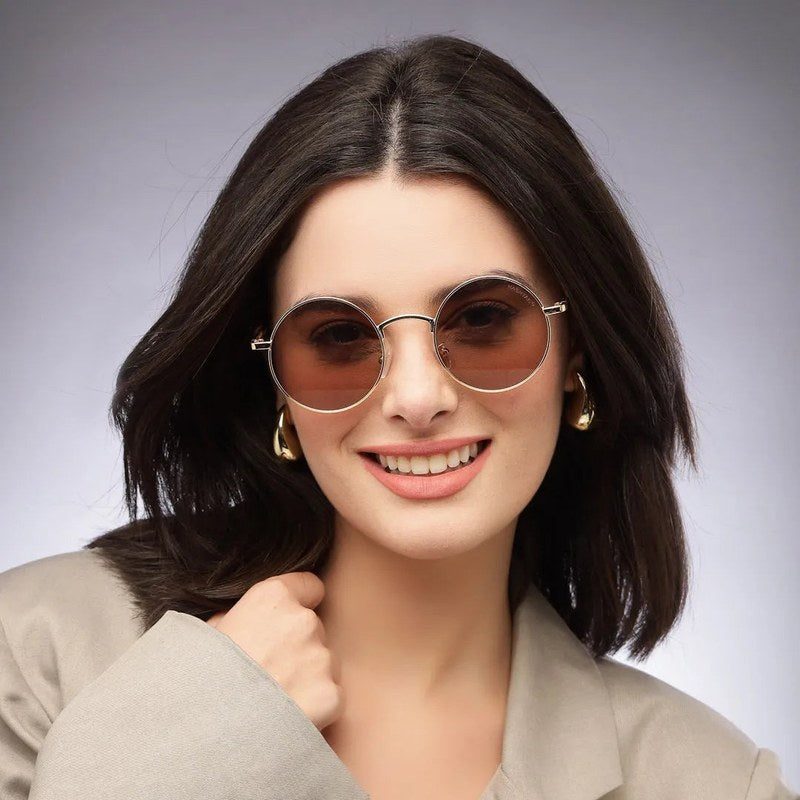 Ionara Golden-Brown Medium Full Rim Round Sunglasses for Men & Women — Hashtag Eyewears