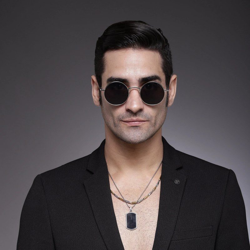 Ionara Silver-Black Medium Full Rim Round Sunglasses for Men & Women — Hashtag Eyewears