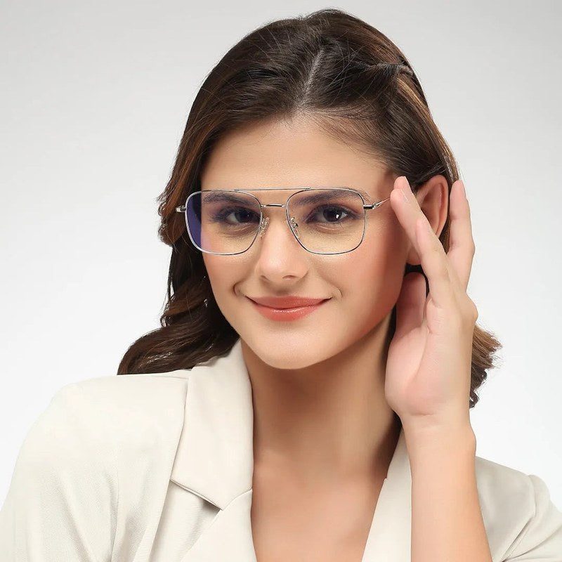 Jovion Silver Medium Full Rim RECTANGLE Computer Glasses for Men & Women — Hashtag Eyewears
