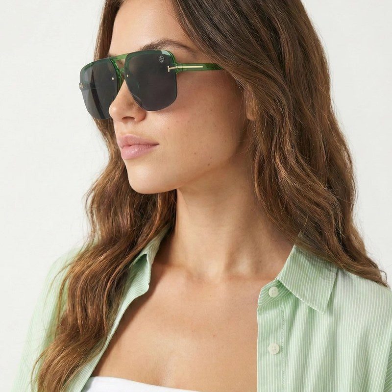 Kynox Green Medium Half Rim Square Sunglasses for Men & Women — Hashtag Eyewears