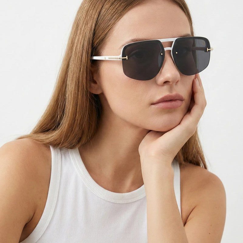 Kynox White Medium Half Rim Square Sunglasses for Men & Women — Hashtag Eyewears
