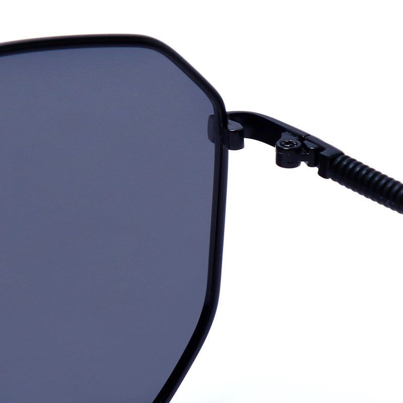 Lenis Silver & Black Large Full Rim Haxagonal Sunglasses for Men & Women — Hashtag Eyewears