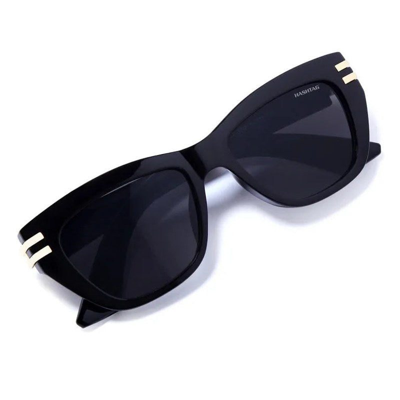 Lucid Black and Golden Large Full Rim Square Sunglasses for Women — Hashtag Eyewears