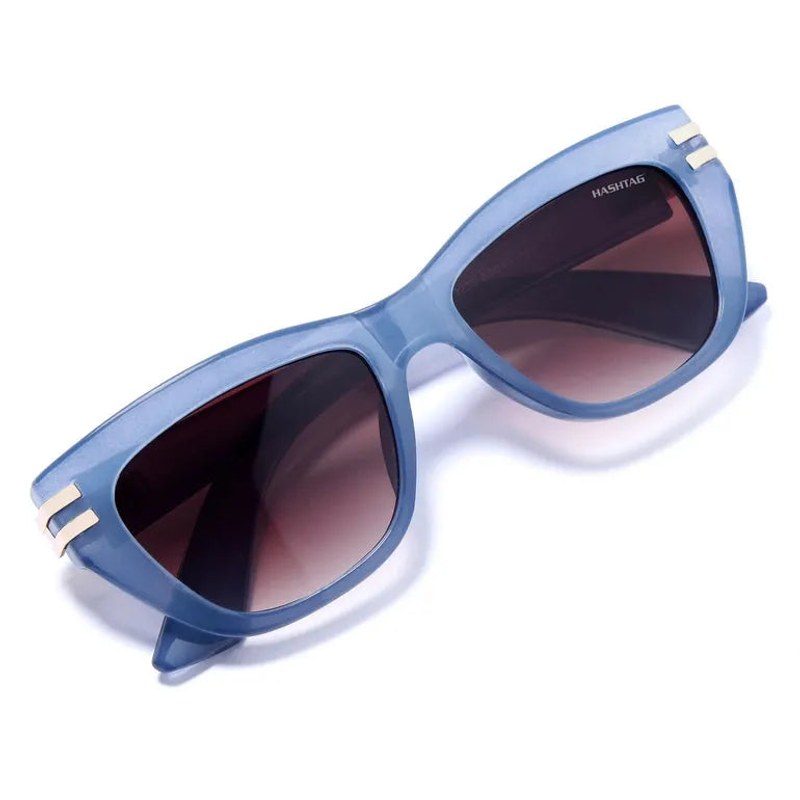 Lucid Blue and Golden Large Full Rim Square Sunglasses for Women — Hashtag Eyewears