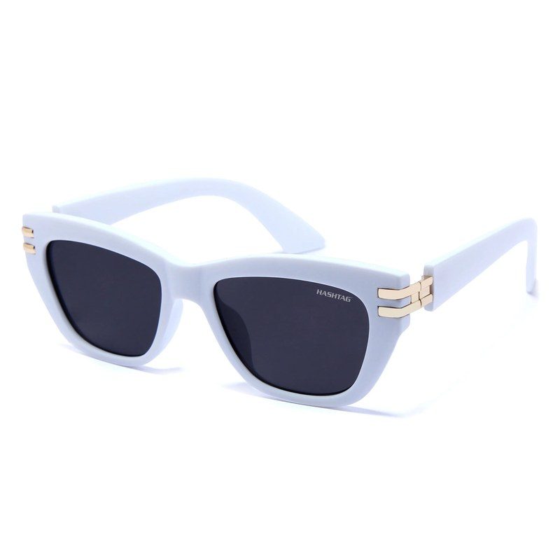 Lucid White and Golden Large Full Rim Square Sunglasses for Women — Hashtag Eyewears