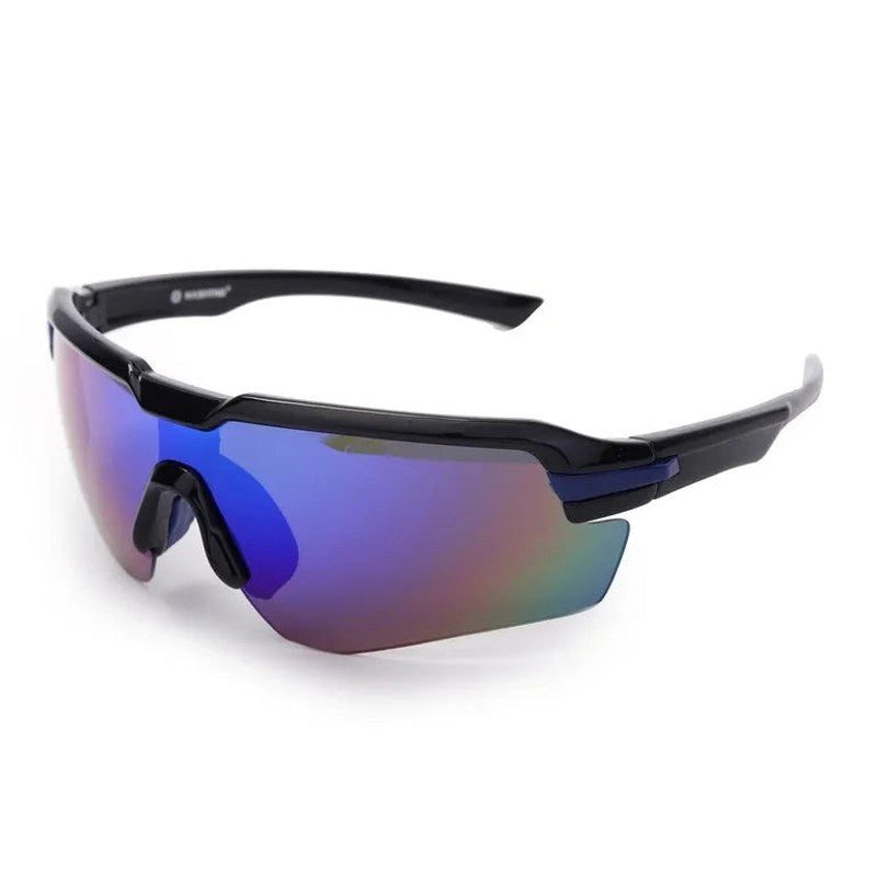 Lumina Black/Blue Large Half Rim Shield Sports Sunglasses for Men & Women — Hashtag Eyewears