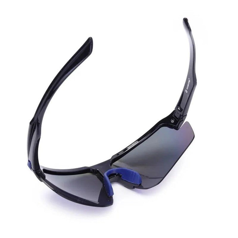 Lumina Black/Blue Large Half Rim Shield Sports Sunglasses for Men & Women — Hashtag Eyewears